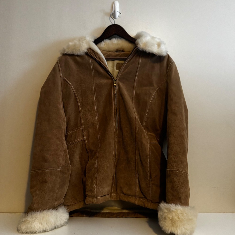 VTG Wilson's Leather Women's Sz L Penny Lane Coat Tan Faux Fur Lined Outerwear